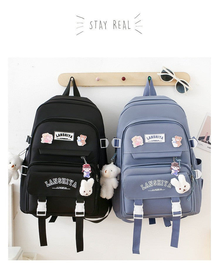 5-piece Set of Free Pendants Forest Style Korean Version Casual Harajuku Student Backpack for High School Girls Large Capacity