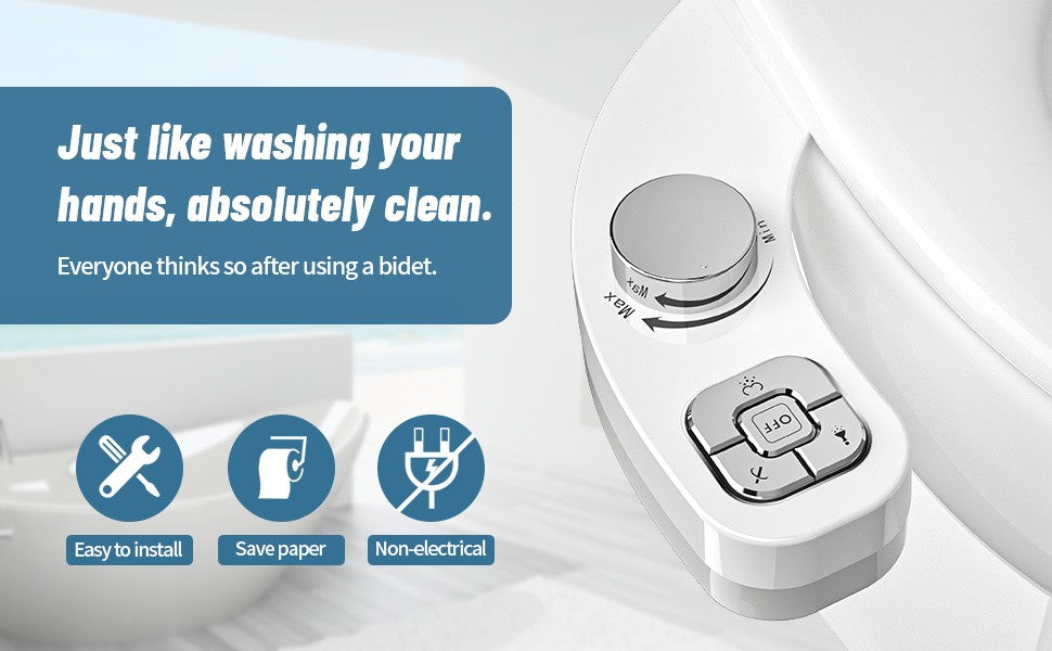 SAMODRA Button Bidet - Non-ElectricSelf  Cleaning Dual Nozzle (Frontal and Rear Wash) Fresh Water Bidet Toilet Seat Attachment