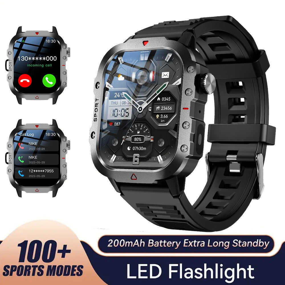 KESHUYOU Relógio Inteligente Esportivo ao Ar Livre Tela HD de 2.01 polegadas Lanterna LED Chamada Bluetooth Relógio Inteligente para Homens Mulheres Presentes de Feriado