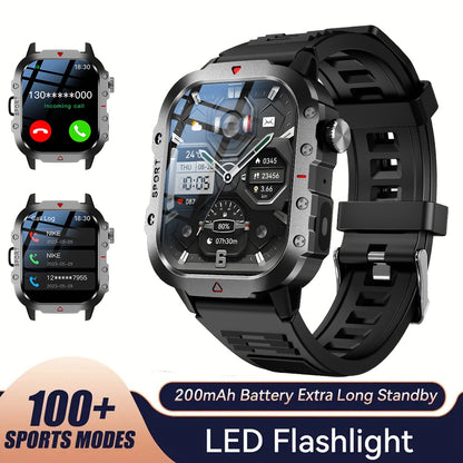 KESHUYOU Relógio Inteligente Esportivo ao Ar Livre Tela HD de 2.01 polegadas Lanterna LED Chamada Bluetooth Relógio Inteligente para Homens Mulheres Presentes de Feriado