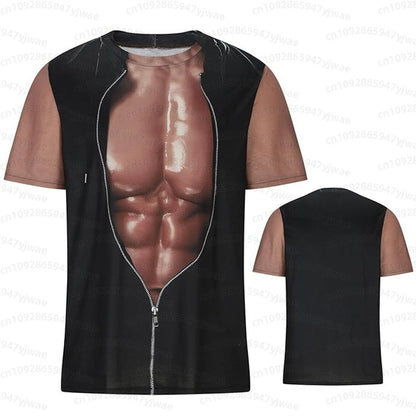 Funny muscular man pattern spoof 3D print sport Quick-dry Breatha men's T-shirt outdoor street role-playing  cosplay t-shirt