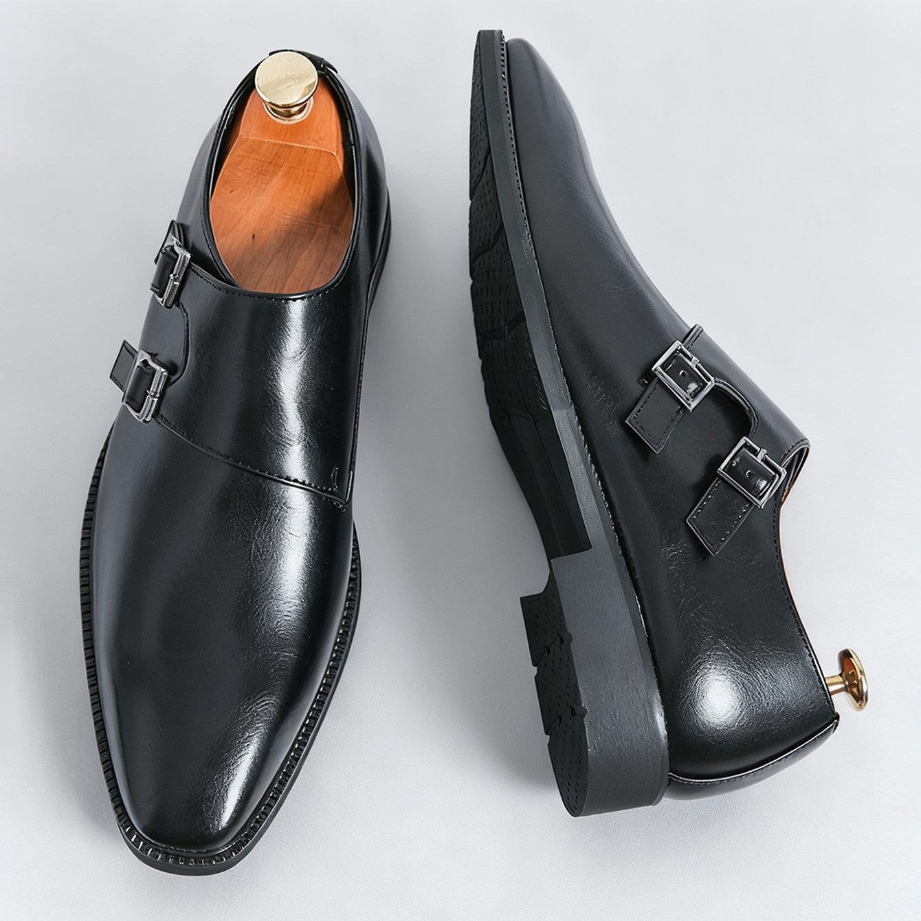 Classic Retro Dress Men's Monk Leather Shoes With Pointed Toe Buckle Business Office Wedding Comfortable Men's Oxfords Shoes