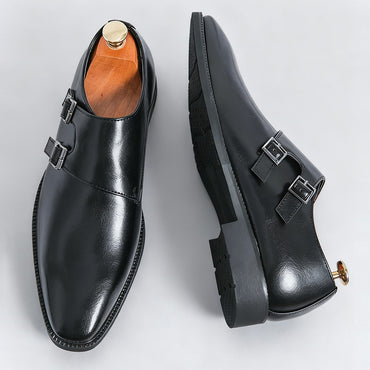 Classic Retro Dress Men's Monk Leather Shoes With Pointed Toe Buckle Business Office Wedding Comfortable Men's Oxfords Shoes