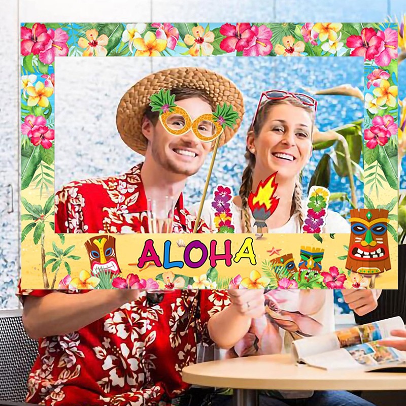 23pcs Hawaiian Party Decorations Photo Booth Props Paper Pineapple Flower Summer Beach Pool Party Hawai Aloha Party Supplies