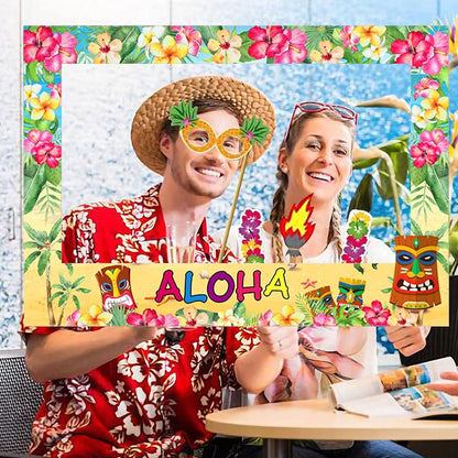 23pcs Hawaiian Party Decorations Photo Booth Props Paper Pineapple Flower Summer Beach Pool Party Hawai Aloha Party Supplies