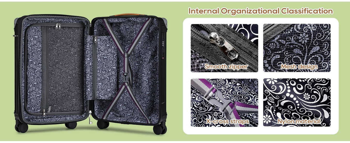 Conjunto de malas Joyway 3/5 peças pretas, malas expansíveis de 20/24 polegadas, porta-copos, trava TSA, rodas antiderrapantes, leves e duráveis