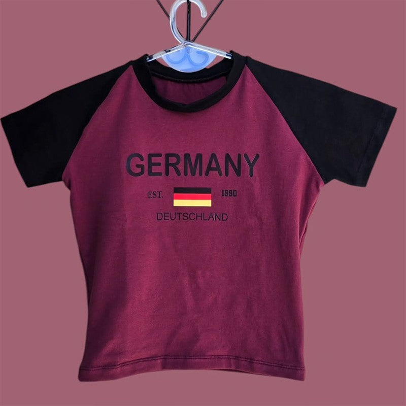 2024 Retro Street Aesthetic Baby T-shirt Women Green Brazil Letters Print Crop Tops Casual Slim Short Sleeve Y2k Clothes E-girls