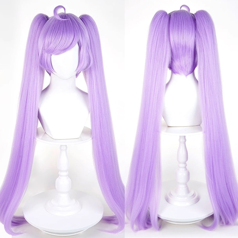 Peruca Roxa Longa Reta Sintética com Duas Marias e Franja, para Cosplay de Anime e Jogos, Peruca Fofa para Festas Diárias