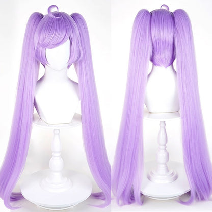 Peruca Roxa Longa Reta Sintética com Duas Marias e Franja, para Cosplay de Anime e Jogos, Peruca Fofa para Festas Diárias