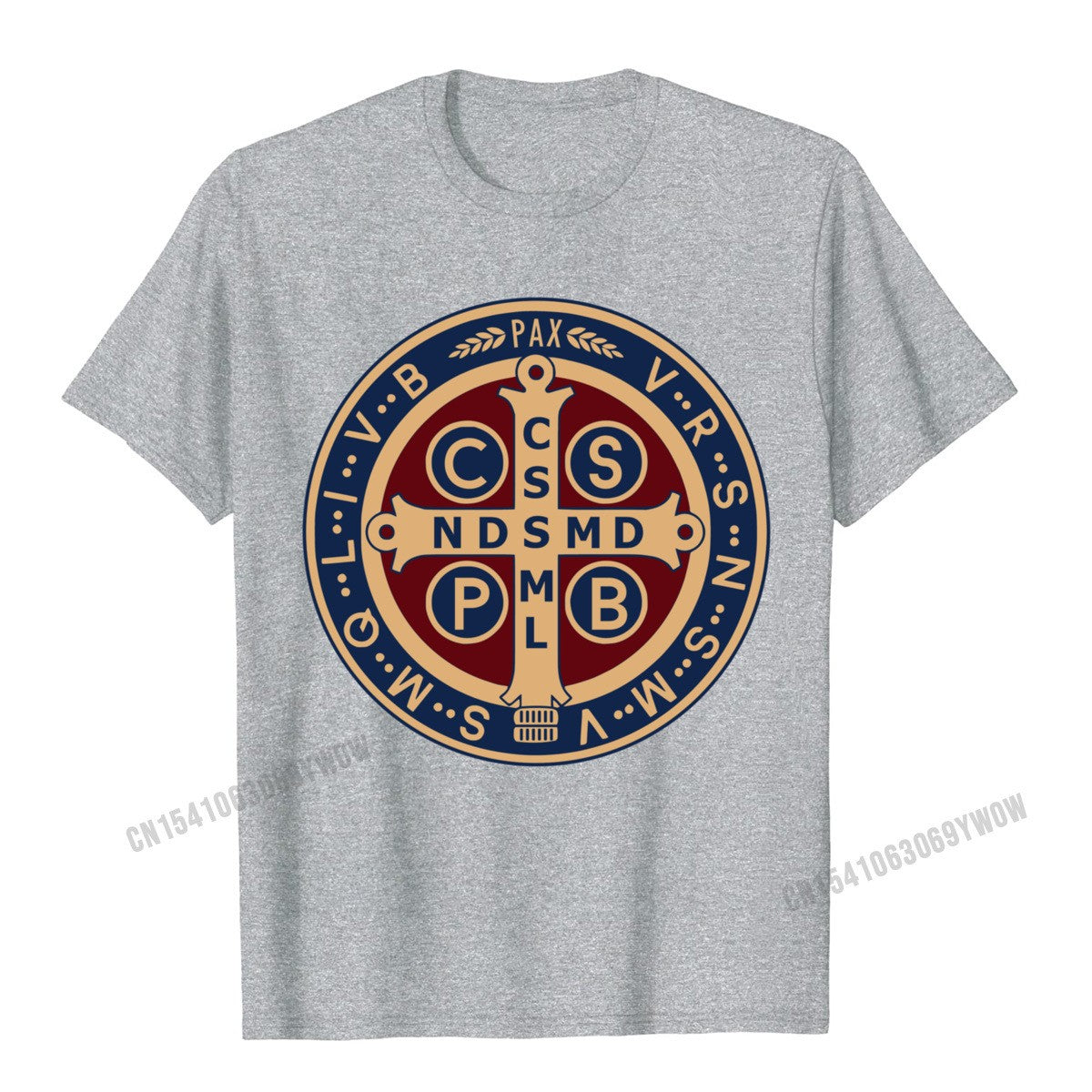 The Saint Benedict Medal Catholic Pullover Tees Camisas Men Slim Fit Mens T Shirt Printed T Shirt Cotton Geek