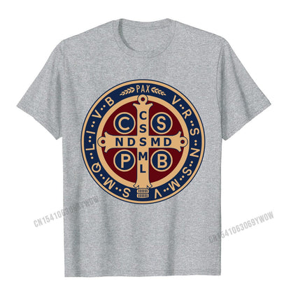 The Saint Benedict Medal Catholic Pullover Tees Camisas Men Slim Fit Mens T Shirt Printed T Shirt Cotton Geek