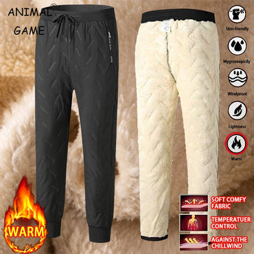 Animal Game Winter Sweatpants Men Plush Thick Fleece Casual Pants Lambswool Thermal Trousers Waterproof Windproof Warm Pants