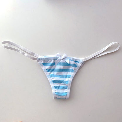 2025 Striped Halter Micro Bikini Set Lolita Kawaii Swimsuit Backless String Tied Bathing Suit