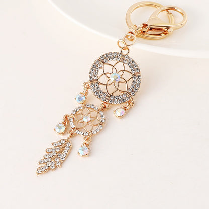 Shining Crystal Pearl Feather Dream Catcher Car Ornament – Elegant Hollow Metal w/ Sparkling Crystals Perfect Gift for Women