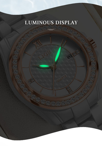 LIGE Fashion Quartz Watch for Women Stainless Steel Ceramics Strap Waterproof Women's Watches Elegant Luxury Ladies Wristwatch