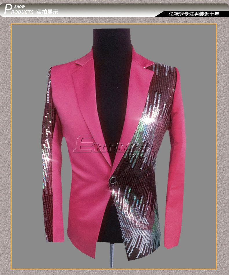 HOO 2025 Men's Color Matching Casual blazer Fashion Host Performance Sequined Dress