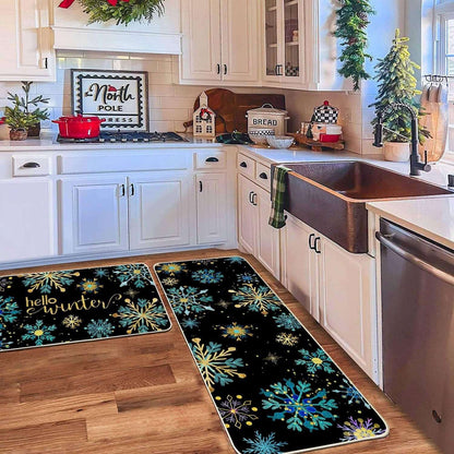 VIKAMA 2-Piece Christmas Festival Rug Set Kitchen Mat Combo, Entrance Hall Doormat Stain-Resistant and Easy-Care Home Decor