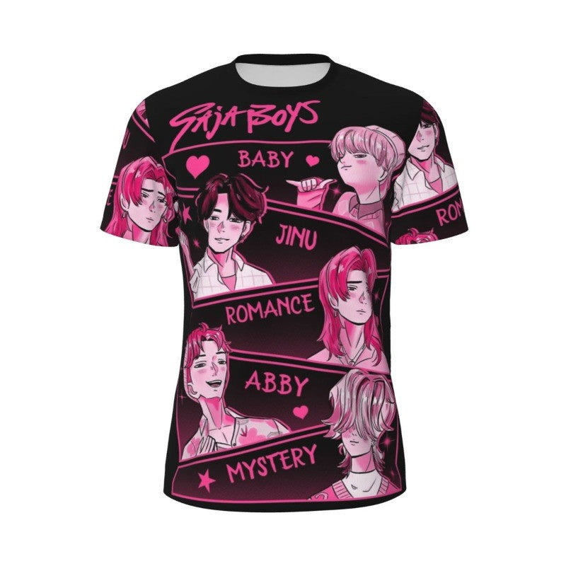 New Women's KPop Demon Hunters Graphic T-Shirt Korean Trendy Streetwear Top with Cartoon Character Prints Summer Fashion Top