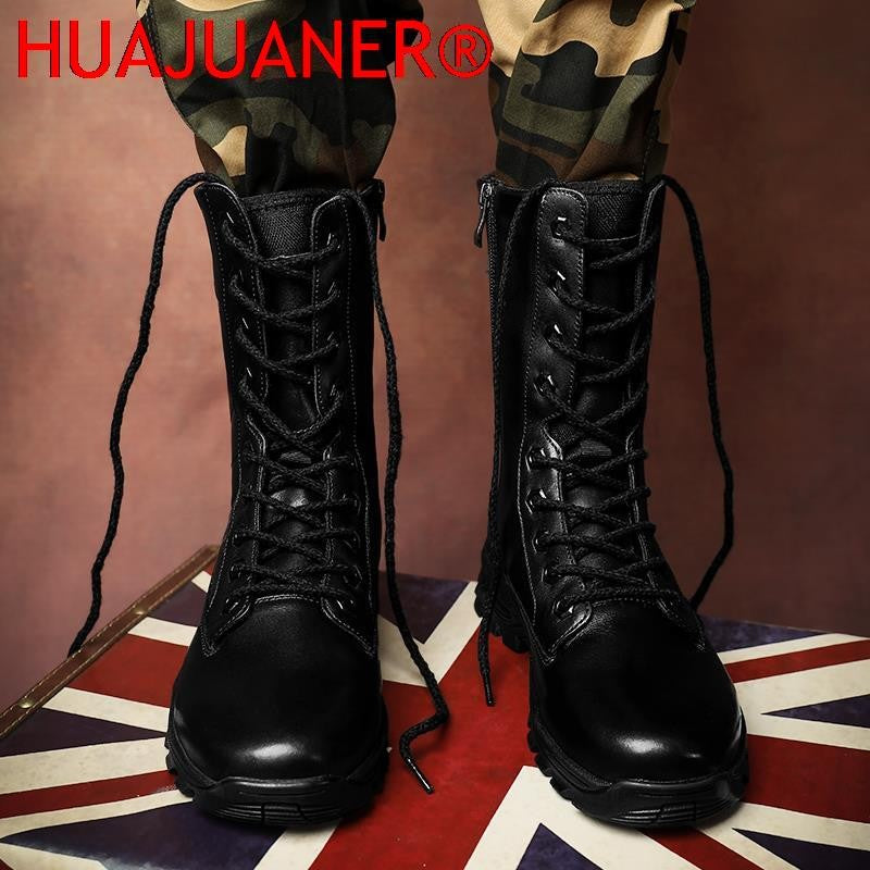 Botas de Couro Genuíno Masculinas de Cano Curto Botas Masculinas de Inverno de Couro com Pelo Quente para Exército Caça Sapatos Masculinos Botas Casuais Pretas