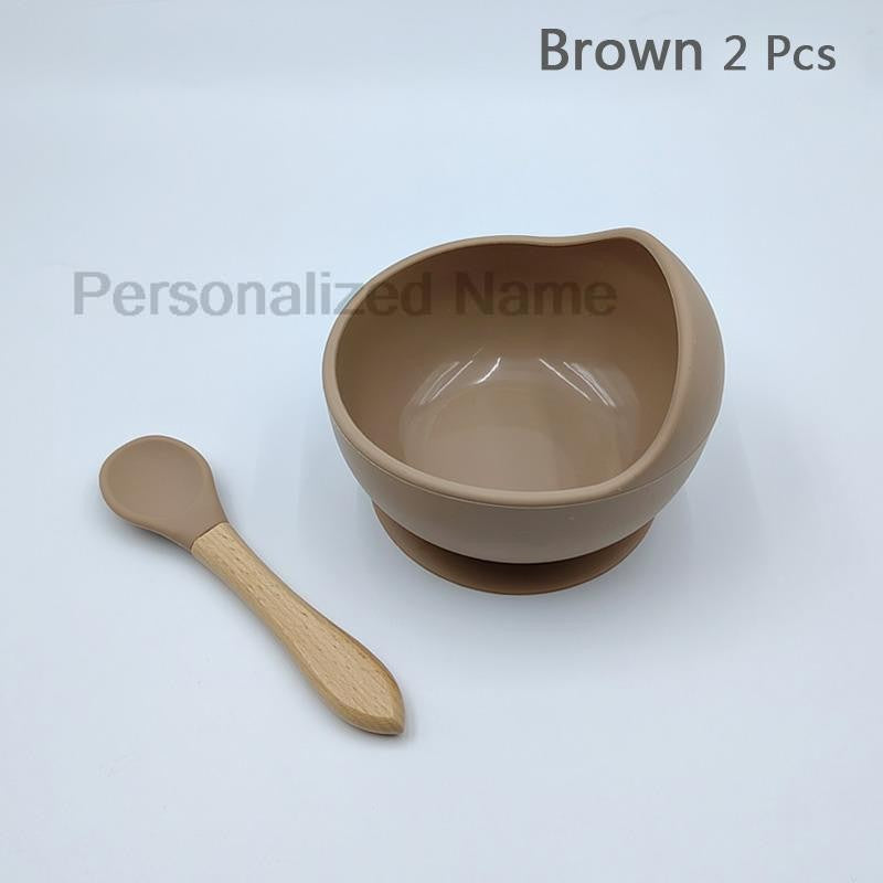 Personalized Name Baby Feeding Set Children's Silicone Suction Cup Bowl Training Spoon Fork Tableware Baby Feeding Bowl BPA Free