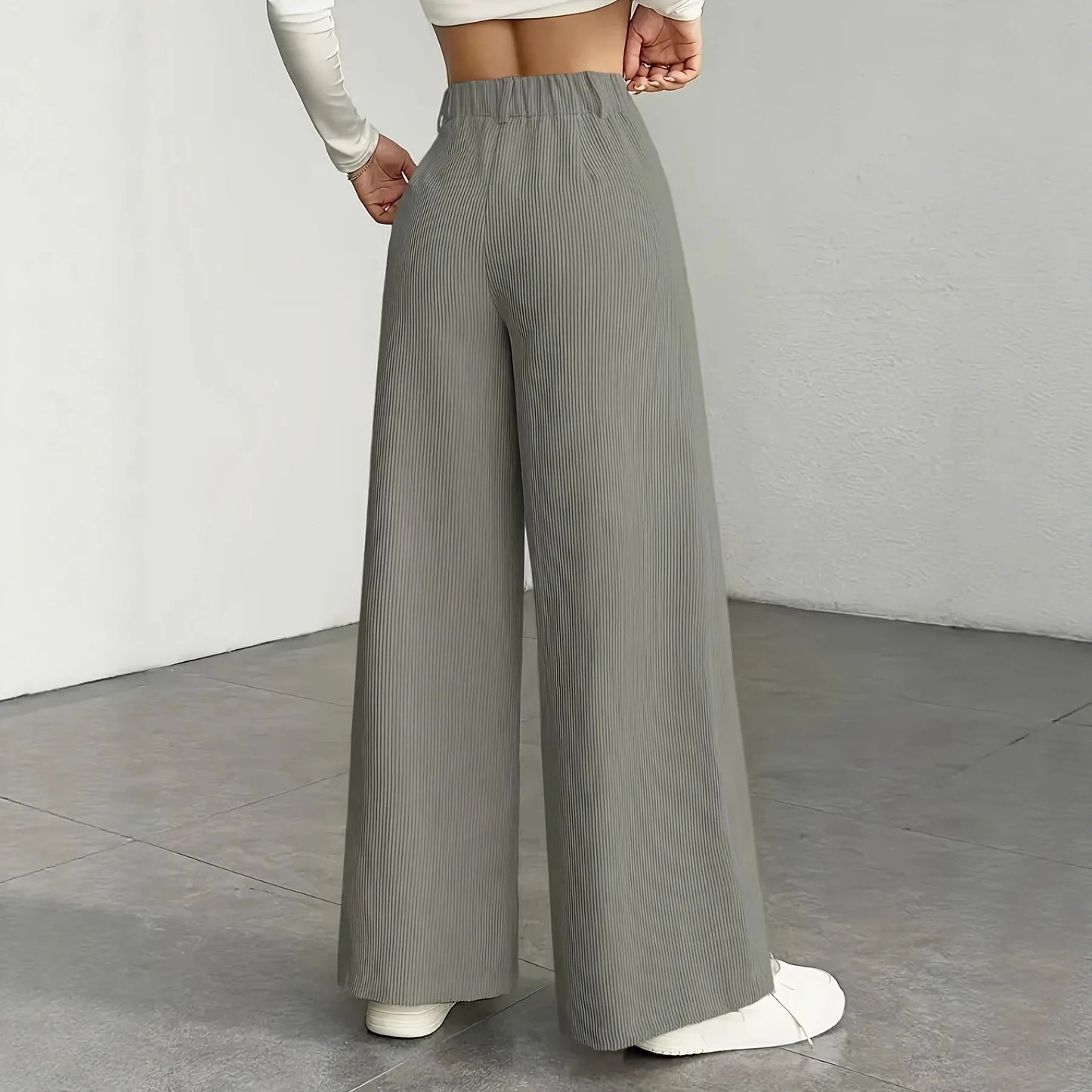 High Waist Striped Wide Leg Pants Commute Versatile Casual Long Trousers New 2025 Women's Fashion Cross-Border Clothing
