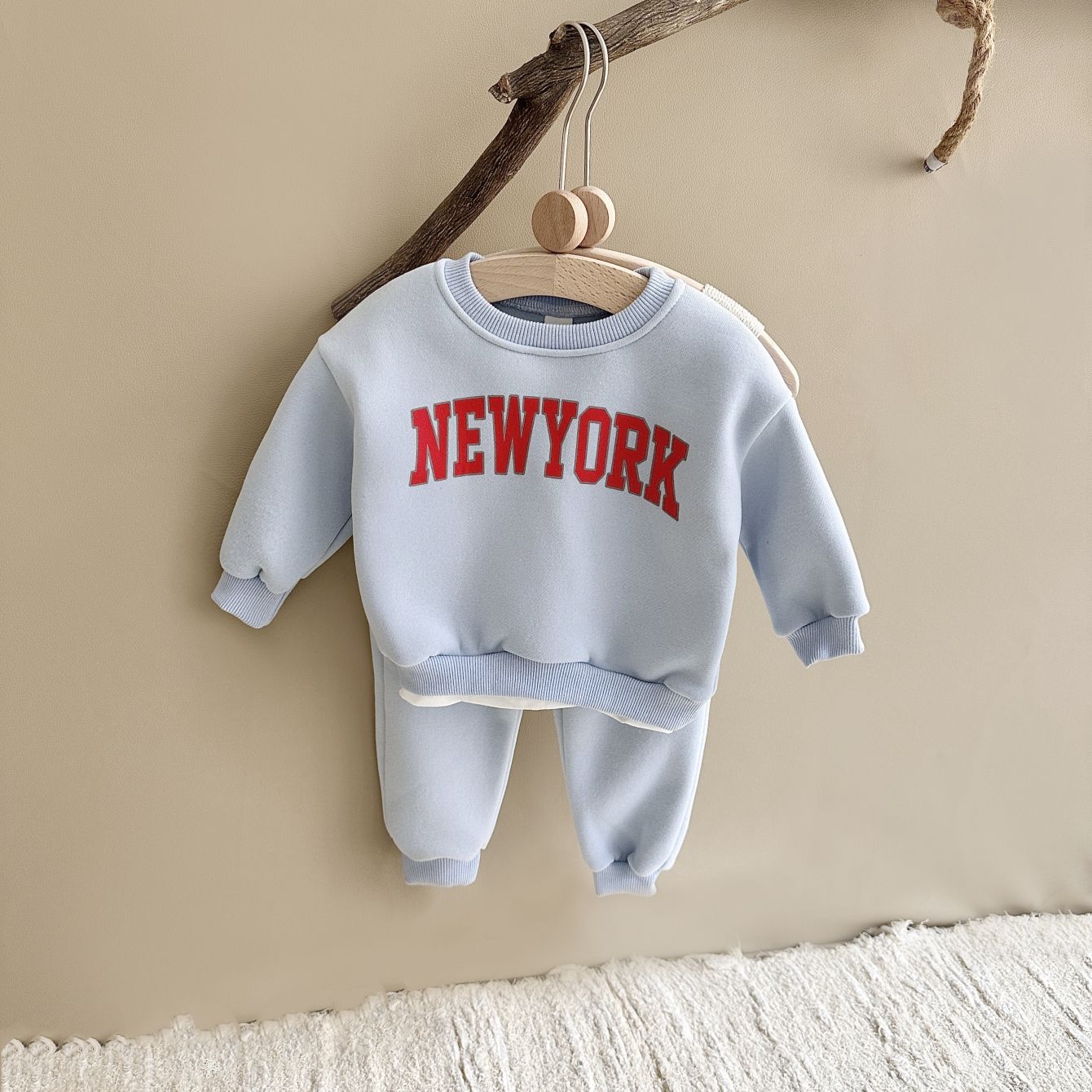 2 Peças Conjunto Roupa Bebê Meninos Meninas Estampa NewYork Top Esportivo Calça Terno Moletom Inverno Roupa Criança Recém-nascido Grosso