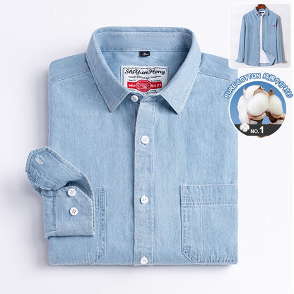 Brand Elastic Cotton Denim Shirt Men Long Sleeve Quality Cowboy Shirts for Men Casual Slim Fit Mens Designer Clothing