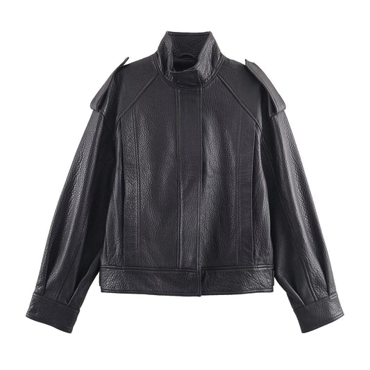 2025 WOMAN Fashion European and American Style Autumn Imitation Leather Jacket Long Sleeve Jacket Outerwear Mujer