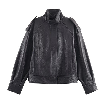 2025 WOMAN Fashion European and American Style Autumn Imitation Leather Jacket Long Sleeve Jacket Outerwear Mujer