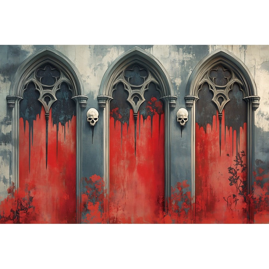 Halloween Photography Backdrops Medieval Castle Palace Horror Red Wall Curtain Skull Adults Portrait Decoration Photo Background