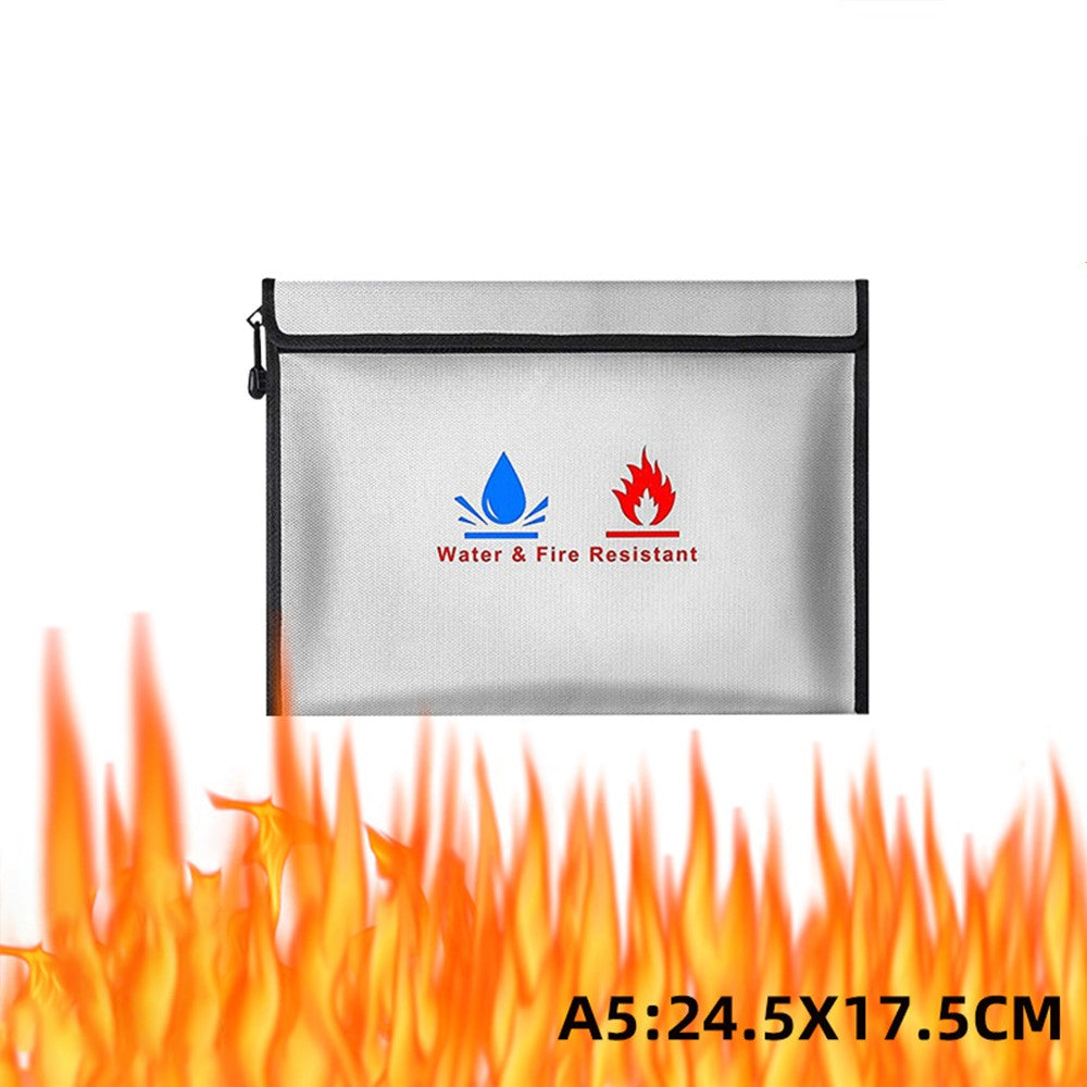FZCSPEED Fireproof & Waterproof Bag, File Storage Bag with Zipper for Certificates, Money, Cards(black,silver)