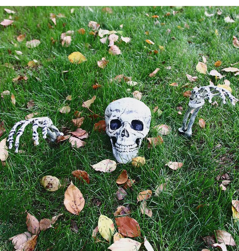 Decorações de Halloween para Casa Crânio Esqueleto Adereços de Terror para Exterior Caveira e Mãos Realistas para Jardim Brincadeiras Festas e Suprimentos