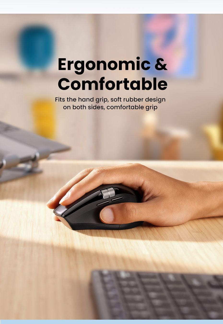 Mouse sem fio UGREEN de rolagem ultrarrápida Bluetooth 5.4 2.4G Ergonômico 5000DPI para MacBook Tablet Laptops Computadores PC