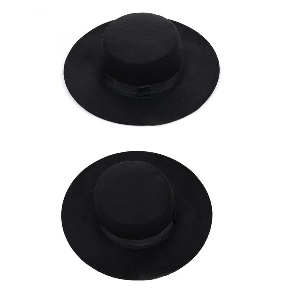 New Classic Solid Color Felt Fedoras Hat Belt for Men Women Blend Jazz Cap Wide Brim Simple Church Derby Flat Top Hat Mujer
