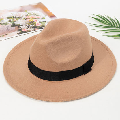 Chapéus de aba grande masculinos e femininos de outono e inverno, chapéus de jazz de lã da moda, cartolas estilo inglês