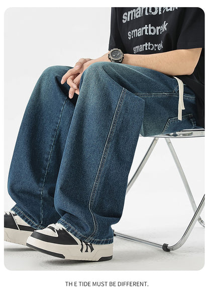 Calça Jeans Masculina Americana Solta Perna Larga Reta Casual Street Hip-hop Folgada Jeans Preto Cinza Azul Streetwear Masculino