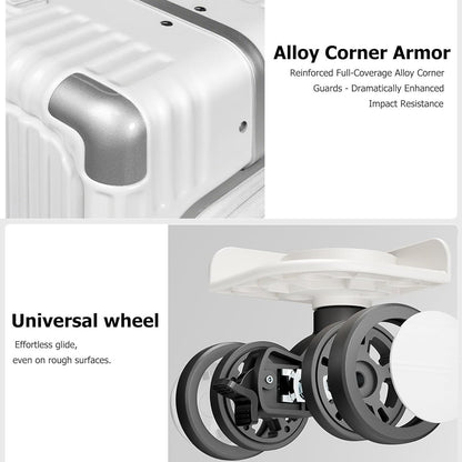 Tri-Zone Access Opening Suitcase Aluminum Frame PC Material Travel Case with Spinner Wheels Cup Holder TSA Lock Rolling Luggage