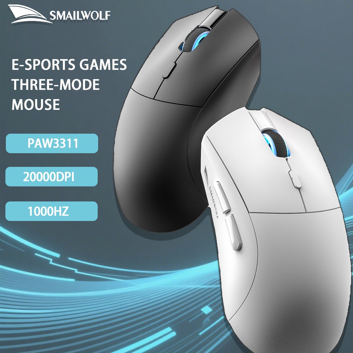SMAILWOLF RS7 mouse gamer sem fio Bluetooth três modos e-sports 2000DPI mouse de escritório e jogos PAW3311 ajustável em seis velocidades