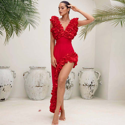 2024 Sexy Red 3D Ruffle Flower One Piece and Skirt set Swimwear beachwear Party Dress  Clearance Wholesale