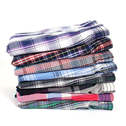4Pcs Boxer Men Underwear Cotton Man Short Breathable Plaid Woven Shorts Boxer Male Underpants Plus Size Pajamas Sleep Bottoms
