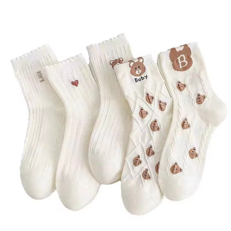 5/10/20 Pairs Men White Cartoon Socks Trendy Versatile Expression Socks With Simple Soft Breathable Comfortable Casual Socks