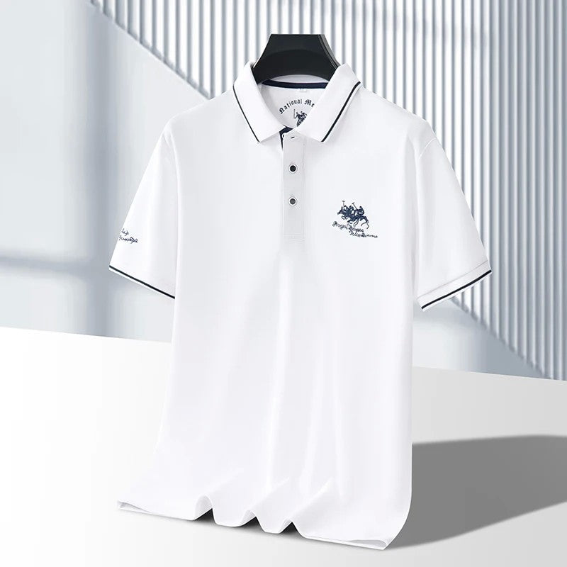Men's Business Casual Short Sleeved Embroidered Solid Color Polo Shirt Fashionable Breathable Comfortable Summer Versatile Top