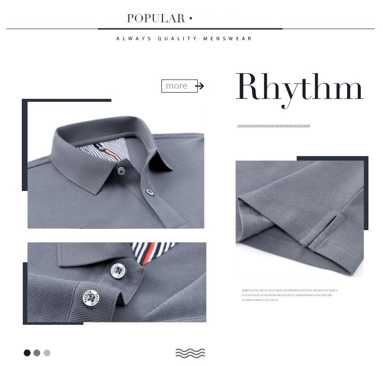100% pure cotton short sleeved men's polo shirt summer boutique fashion high-quality top solid color collar back striped T-shirt