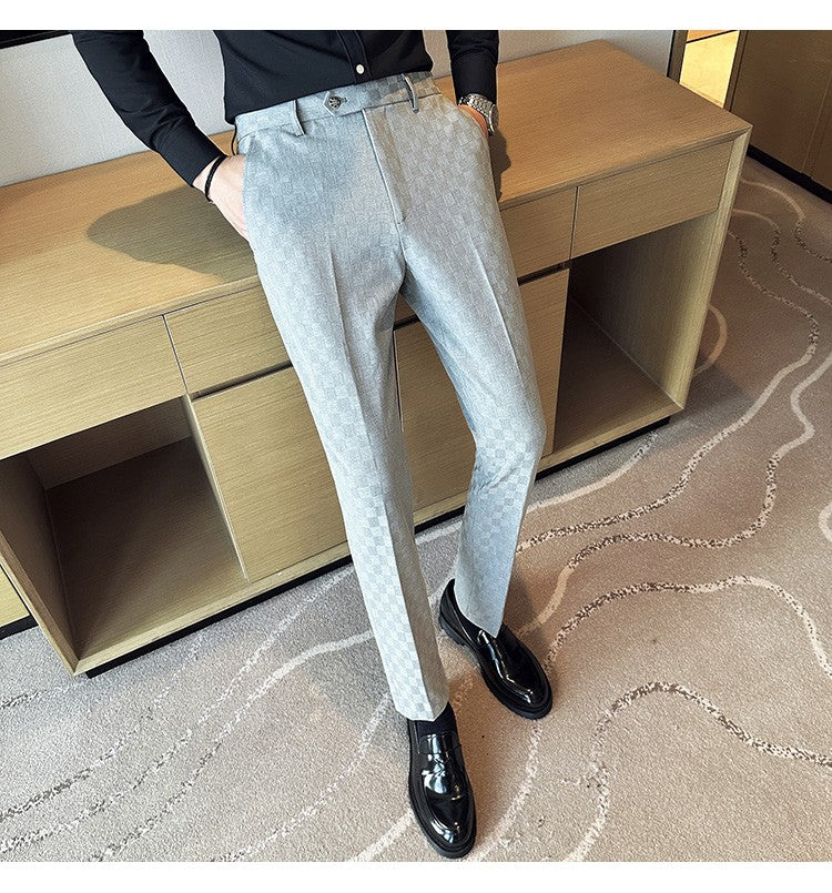 New Men Casual Plaid Suit Pants Fashion Men's Slim Fit Business Social Dress Pants Formal Wedding Social Party Male Trousers