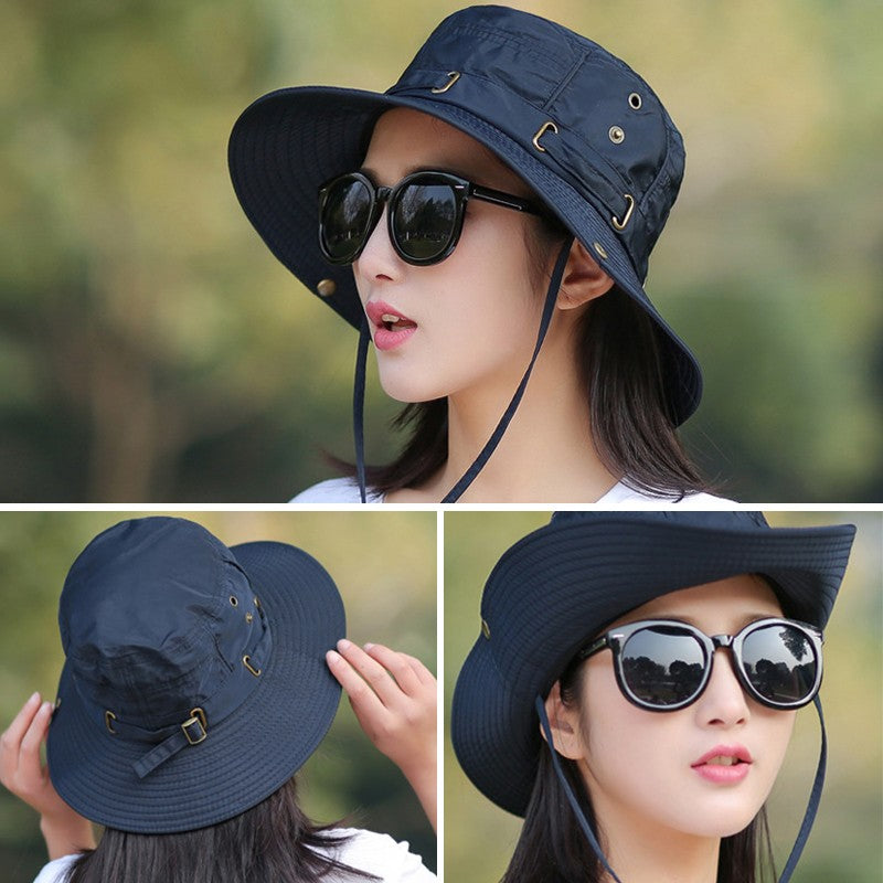 RICYGVM Women Big Brim Fisherman Hat Outdoor Mountaineering UV Protection Sun Visors Unisex Fashion Solid Color Basin Cap ????a