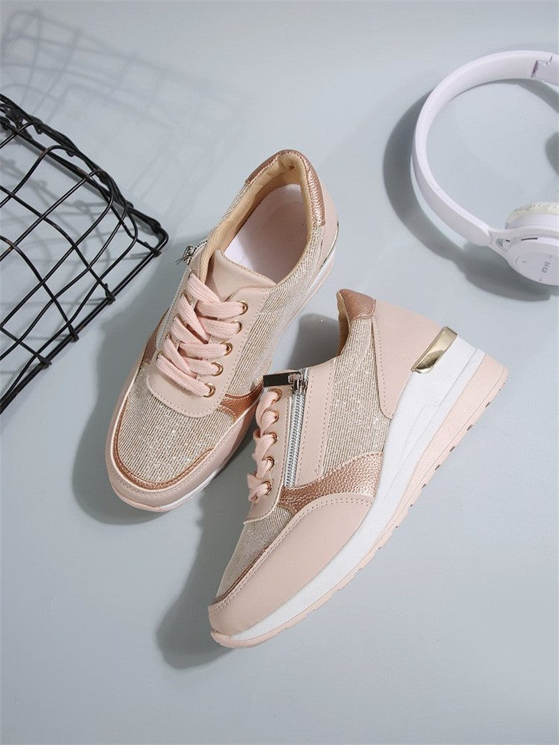 Fashion Thick Bottom Silver Sneakers Women 2025 Spring Wedge Heel Vulcanized Shoes Woman Comfortable Lace Up Sport Sneaker Mujer