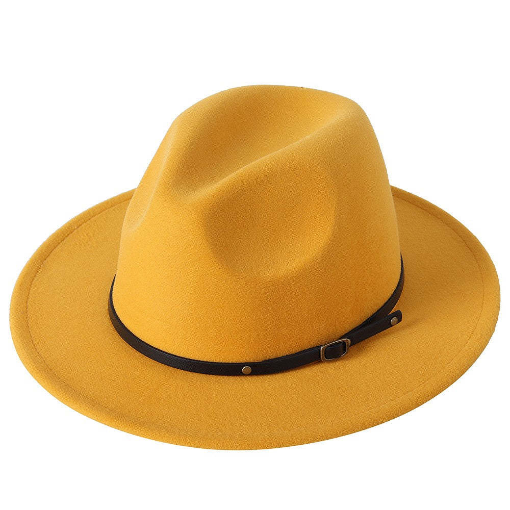 Fedora hat jazz hat men and women classic black leather belt Fedora Panama women autumn and winter Panama hat wholesale