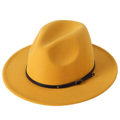 Fedora hat jazz hat men and women classic black leather belt Fedora Panama women autumn and winter Panama hat wholesale