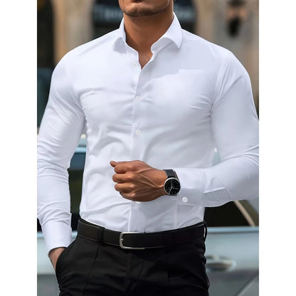 Bolubao New Men Shirts Fashion Quality Long Sleeve Casual Solid Color Elastic Four Season Male Business Shirt