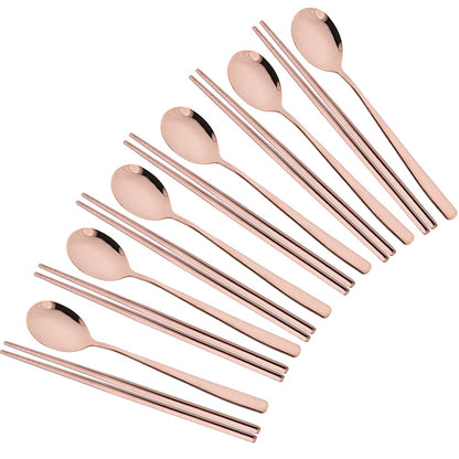 Drmfiy Western 6Set Black Dinnerware 304 Stainless Steel Tableware Long Handle Spoons Chopsticks Metal Korean Silverware Set